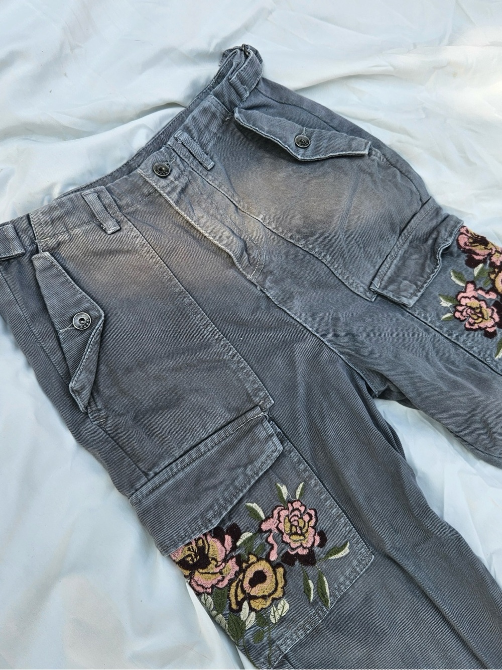 Women's Embroidered Floral Cargo Pants